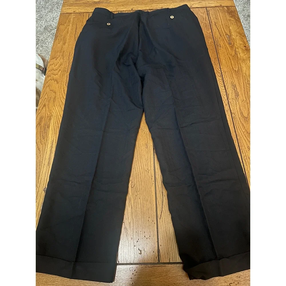 Geoffrey Beene Mens Black Double Pleated Cuffed Dress Pants Trousers 38x30